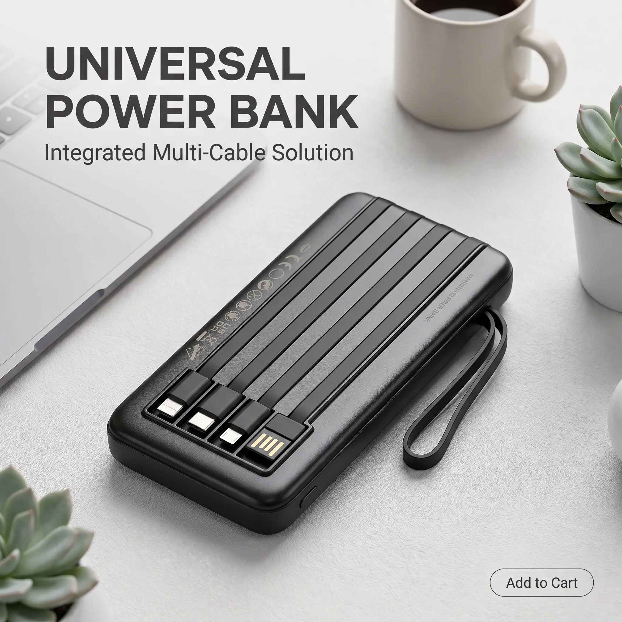 10000mAh Fast Charging Power Bank with Built-in Cables | Universal Portable Charger - Image 3