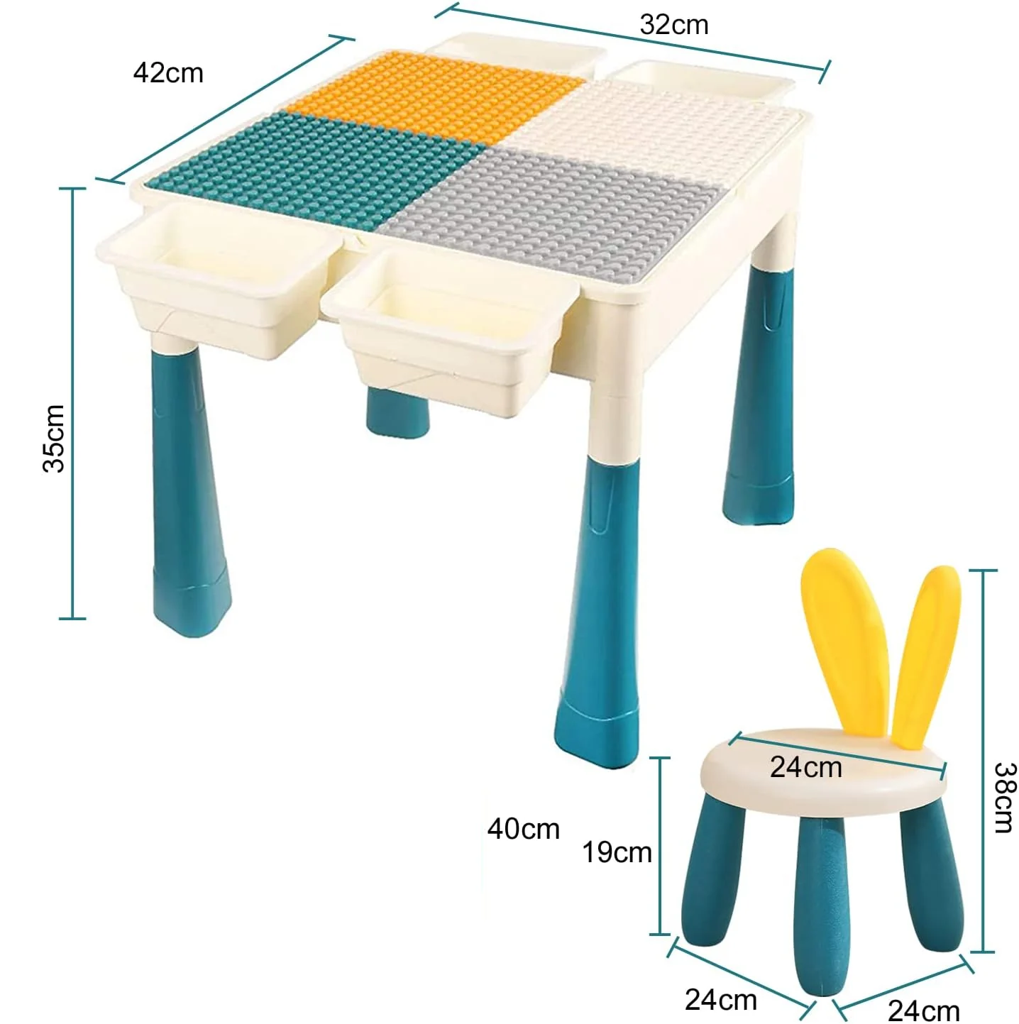2 in 1 Building Blocks and Learning Table with Chair - Kids Activity & Educational Play Set - Image 5