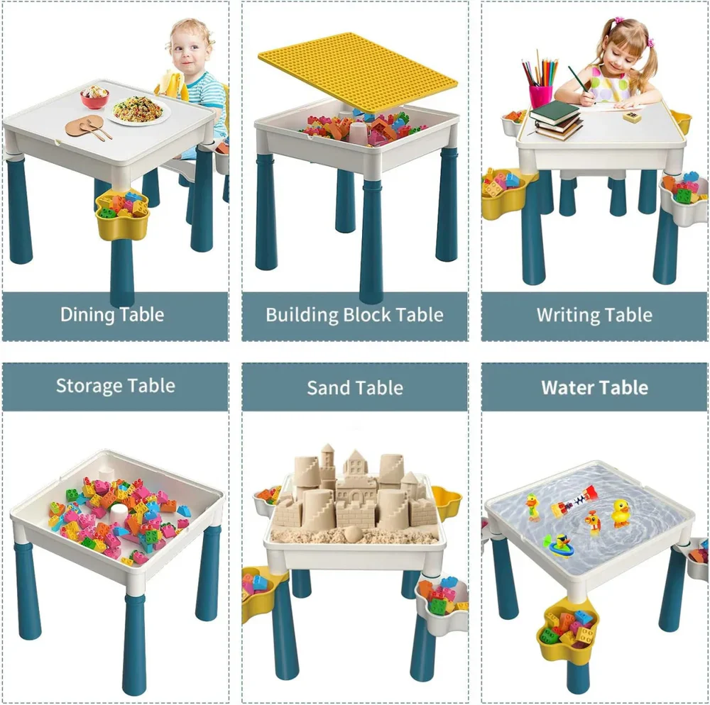 2 in 1 Building Blocks and Learning Table with Chair - Kids Activity & Educational Play Set - Image 8