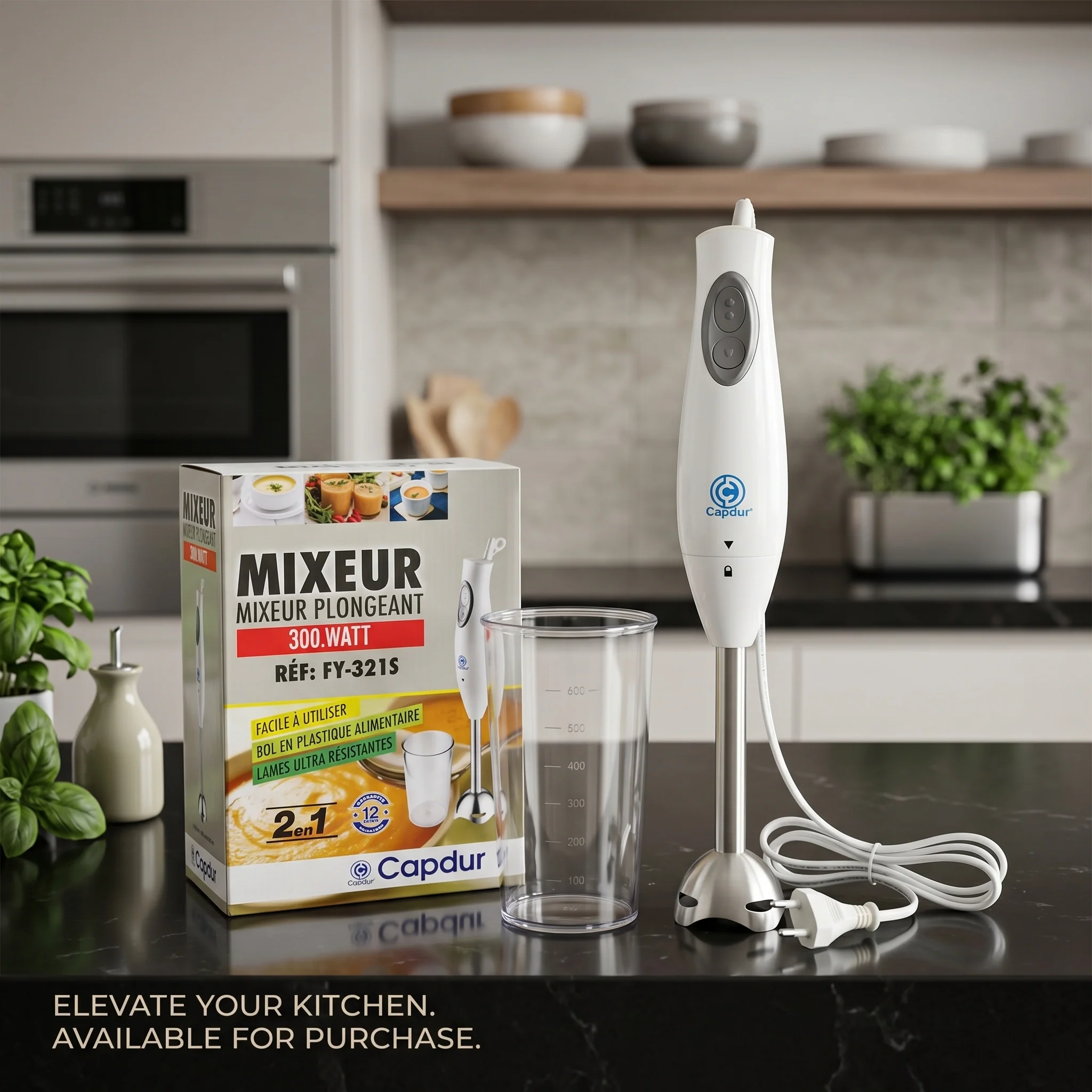 2-in-1 Hand Blender 300W – Powerful Mixer with Measuring Cup - Image 3