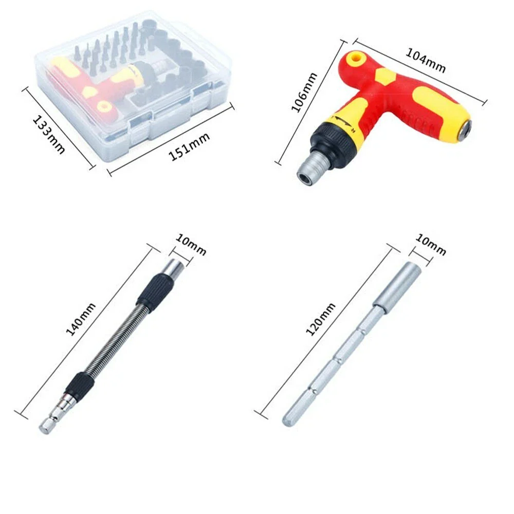 33 Pieces Ratchet Screwdriver Set with T Handle & Extension Rod - Image 3