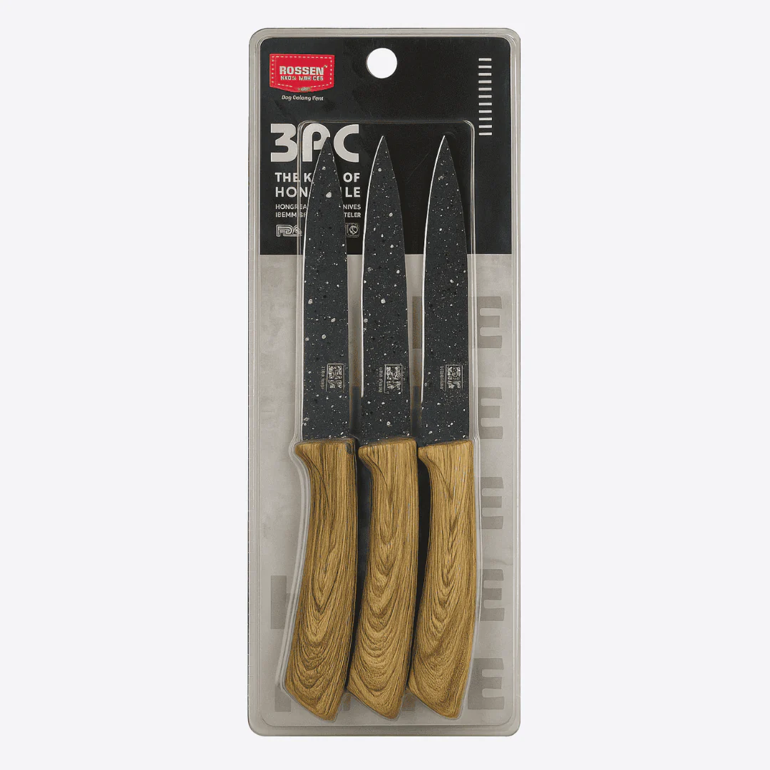 Bobssen 3-Piece Utility Kitchen Knife Set (Wooden Handle)