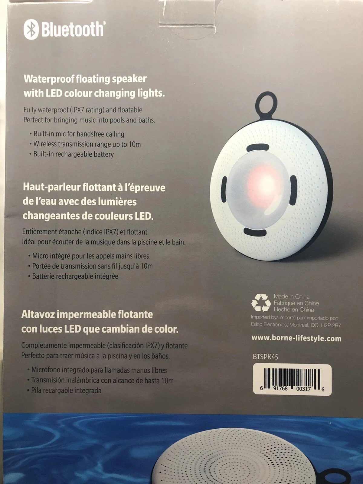 Borne Waterproof Floating Bluetooth Speaker with RGB Light - BTSPK45 -555 - Image 4