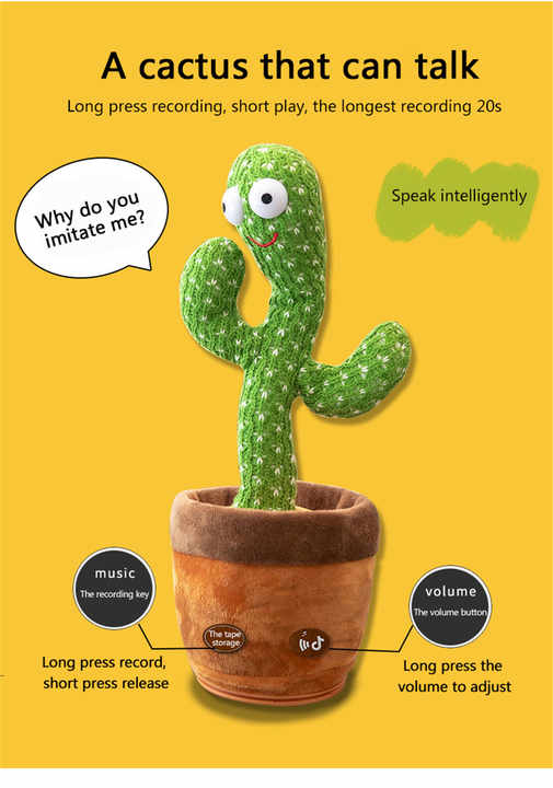 Cactus Plush Toys, Electronic Cactus Plush Music Toy wtih Singing and Dancing - Image 3