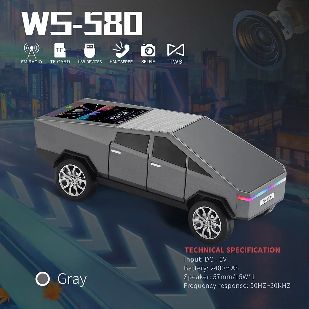 Cybertruck Car Shaped Wireless Bluetooth Speaker – Premium Portable Stereo Sound with LED Lights - Image 3