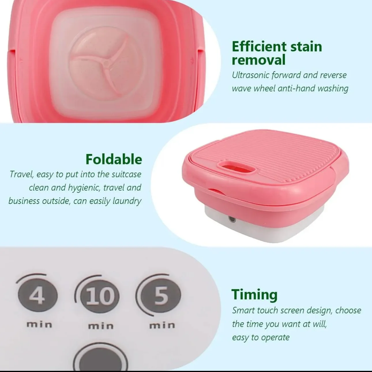 Folding Mini Portable Washing Machine 6.5L with Blue Light And Drain Basket - Image 3