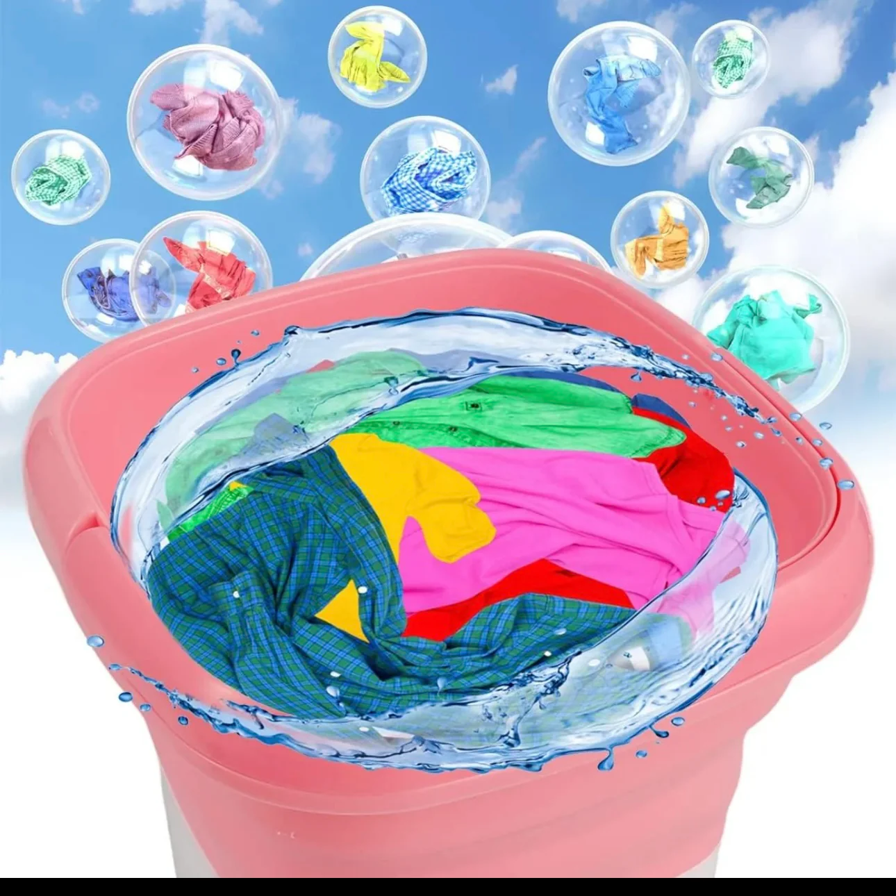 Folding Mini Portable Washing Machine 6.5L with Blue Light And Drain Basket - Image 6