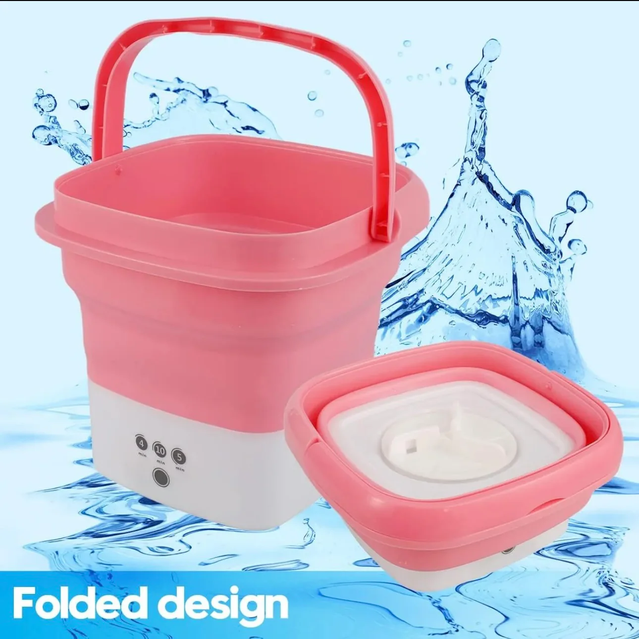 Folding Mini Portable Washing Machine 6.5L with Blue Light And Drain Basket - Image 7