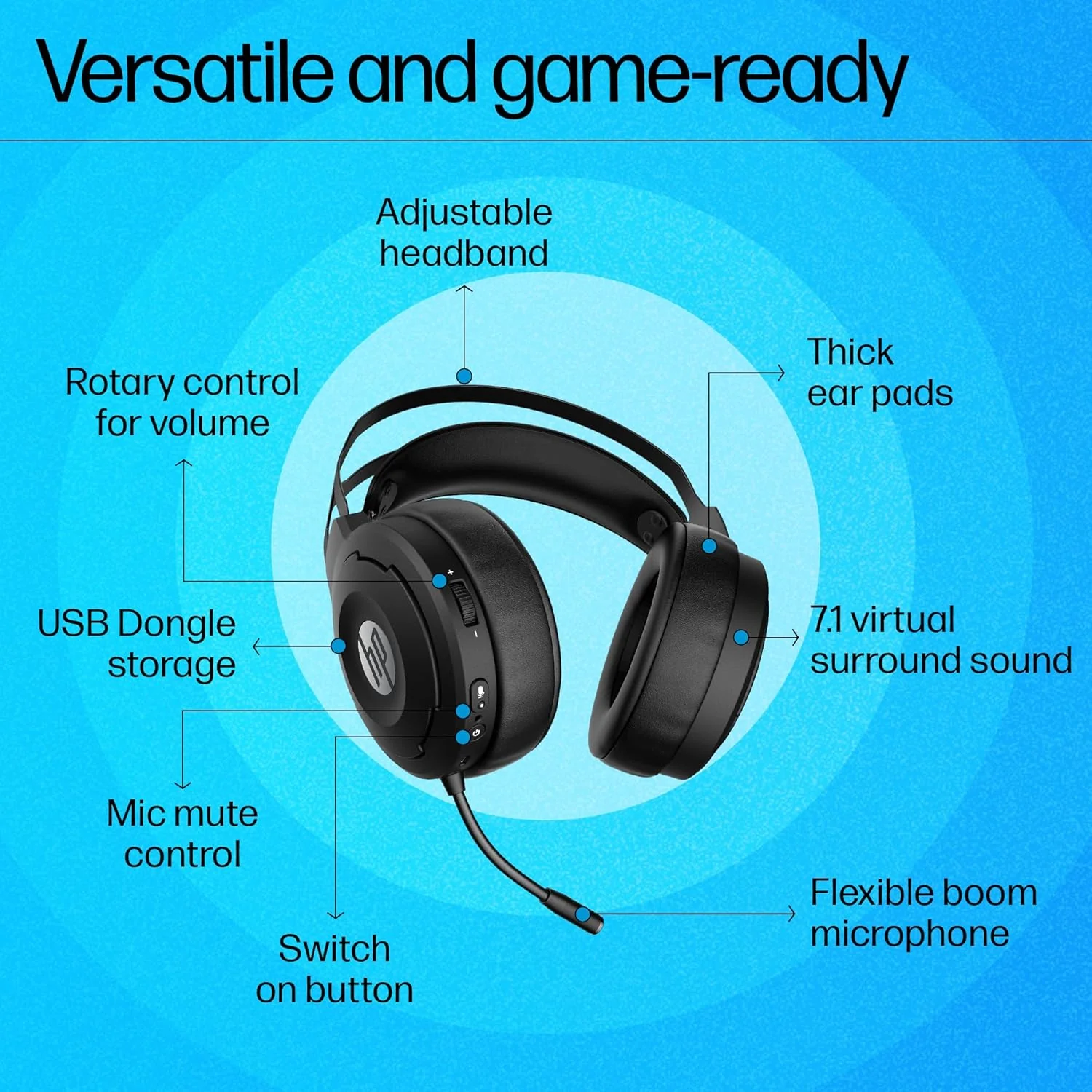 HP X1000 Wireless USB Over Ear Gaming Headphones with 7.1 Surround Sound with Mic/ 50 mm Drivers (Form Expired) - Image 8