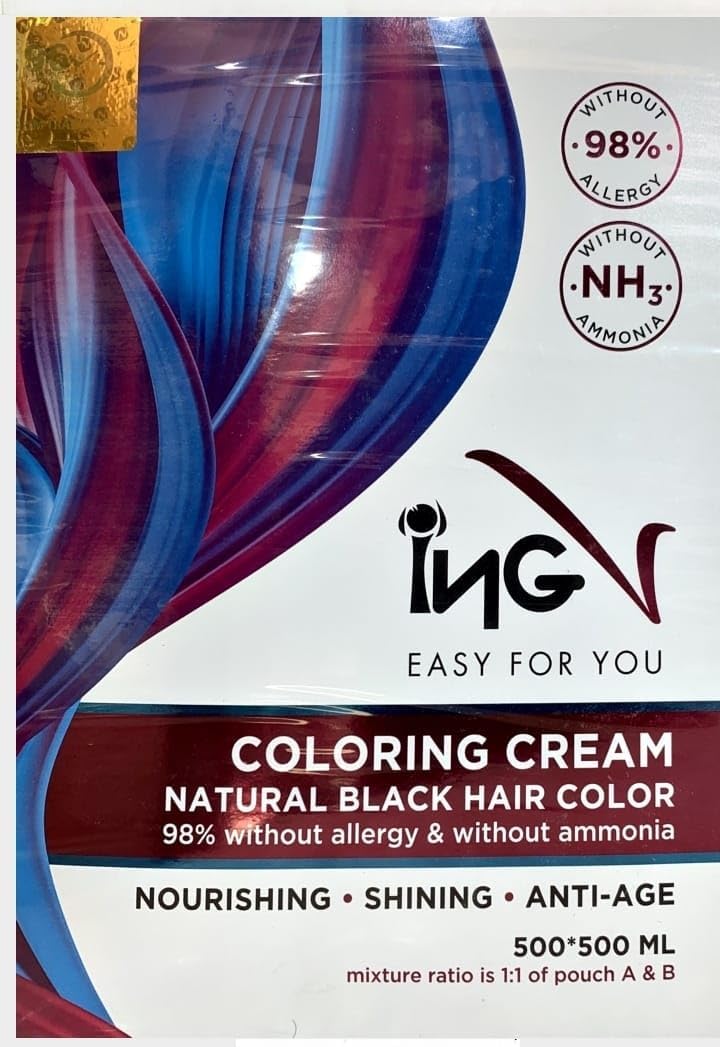 INGV Hair Coloring Cream Natural Black 1000ml (500+500) - Long Lasting Hair Dye - Image 4