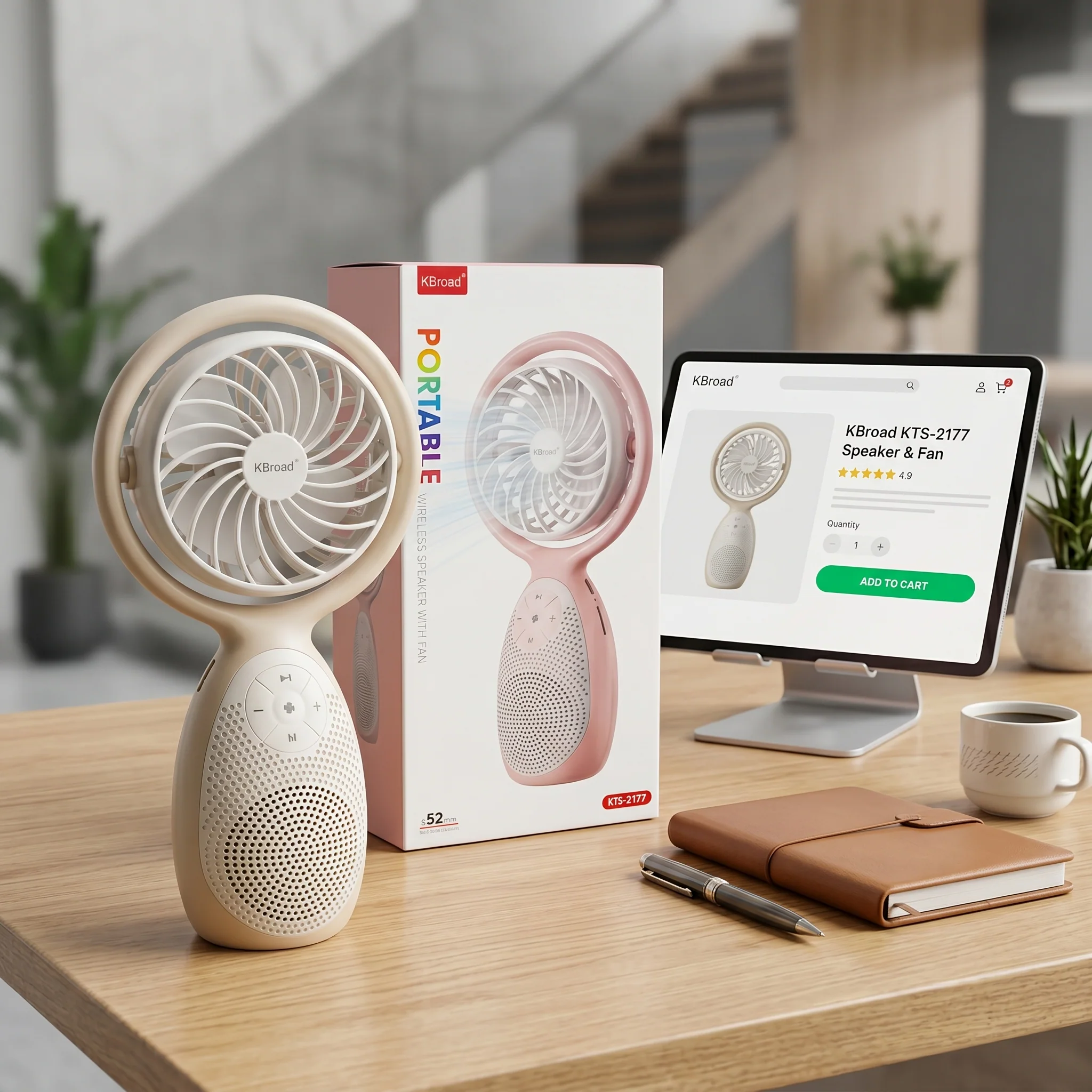 KBroad Portable Wireless Speaker with Built-in Fan – Rechargeable Handheld Cooling & Audio Device