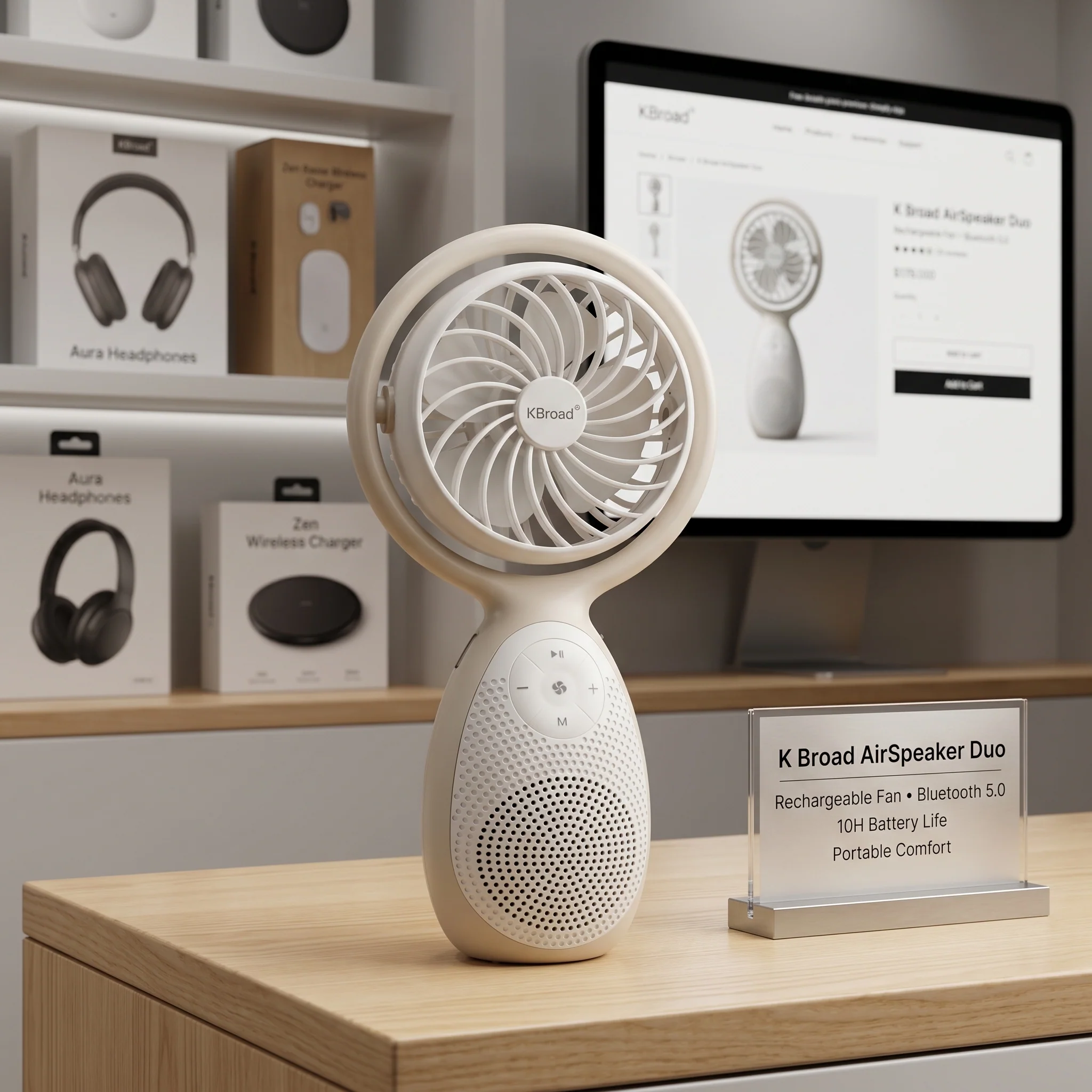 KBroad Portable Wireless Speaker with Built-in Fan – Rechargeable Handheld Cooling & Audio Device - Image 2