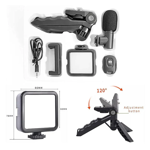 Video Making and Vlogging Kit - AY-49 for Video Making, Mic, Mini Vlog Tripod Stand, Microphone, LED Light & Phone Holder Clip for Making Tiktok Videos, Podcasting - Image 3