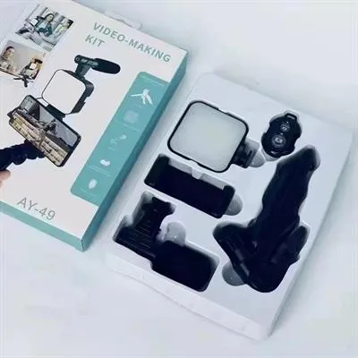Video Making and Vlogging Kit - AY-49 for Video Making, Mic, Mini Vlog Tripod Stand, Microphone, LED Light & Phone Holder Clip for Making Tiktok Videos, Podcasting - Image 4