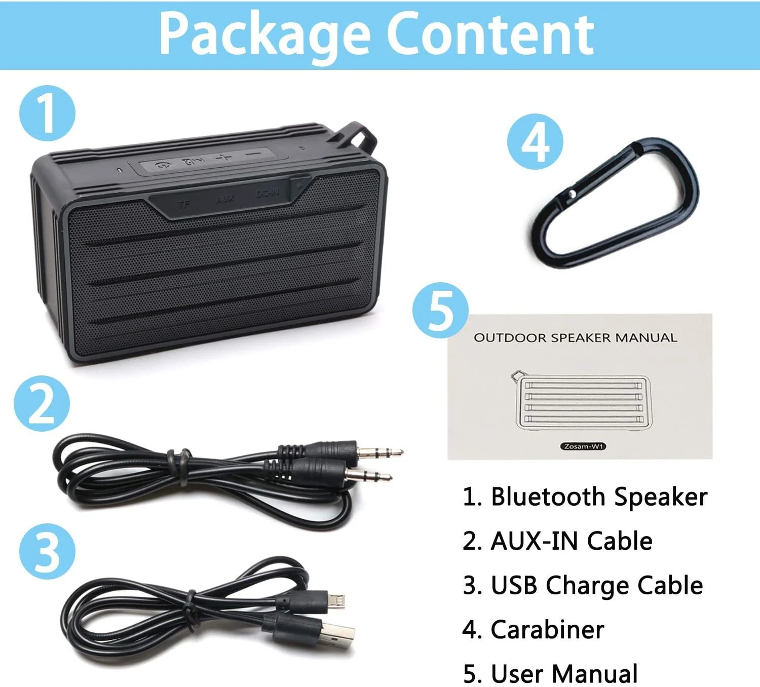 Zosam-W1 Portable Outdoor Speaker - IPX6 Waterproof Wireless Speaker - Image 5